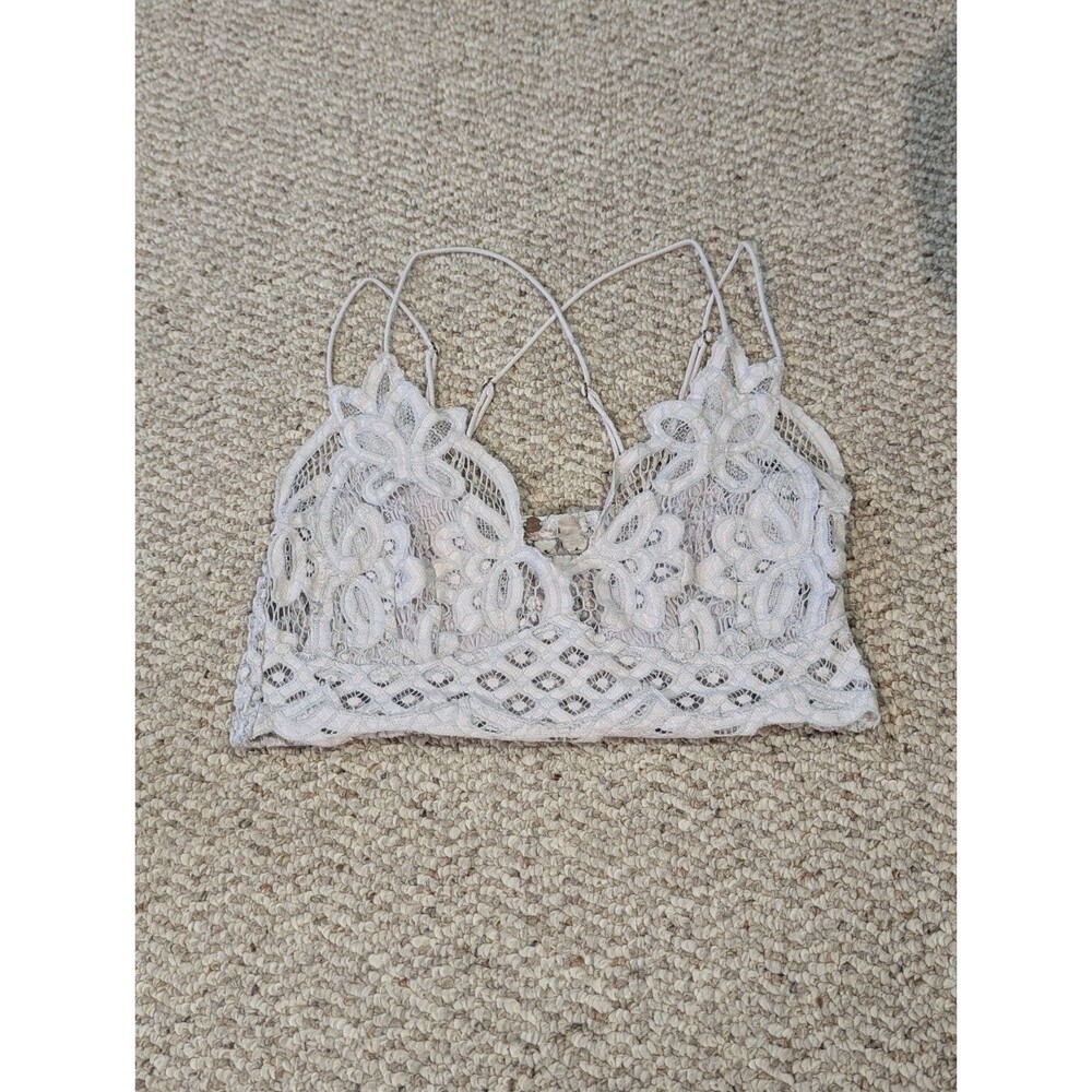 Free People FP One Adella Bralette Crop Top Beige Blue XS Boho Lace Crochet